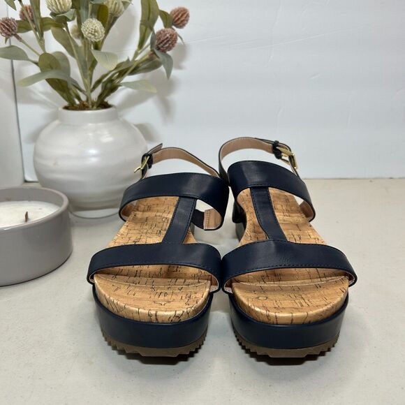 Bandolino Britni Platform Leather Sandals Buckle Sling Back Navy Women 8.5M NWOB - Picture 2 of 10